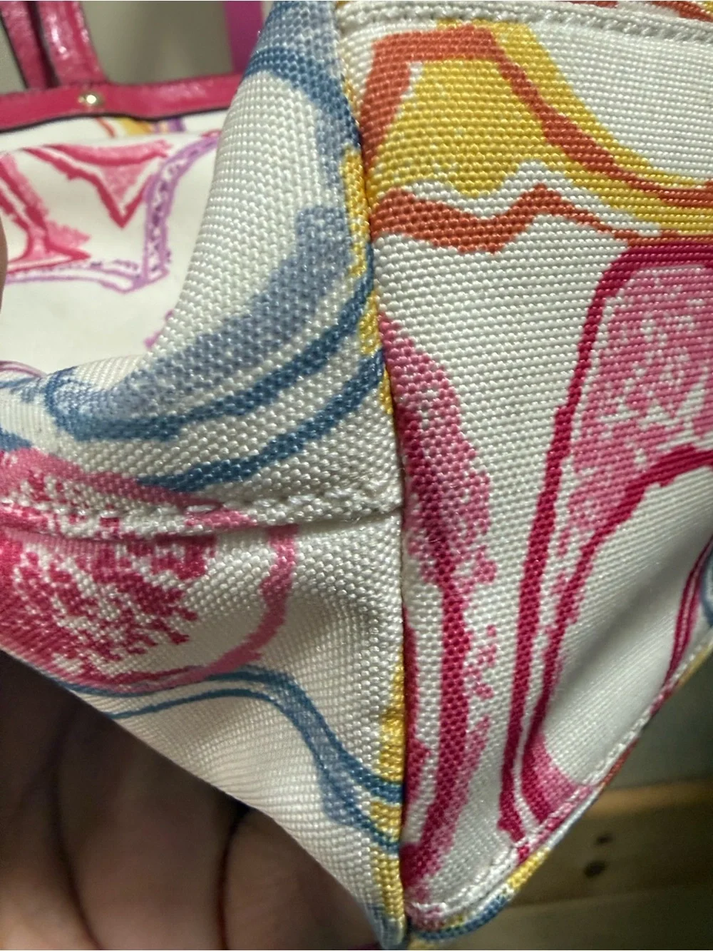 Coach Multicolor Signature Tote with Pink Trim and Handles
